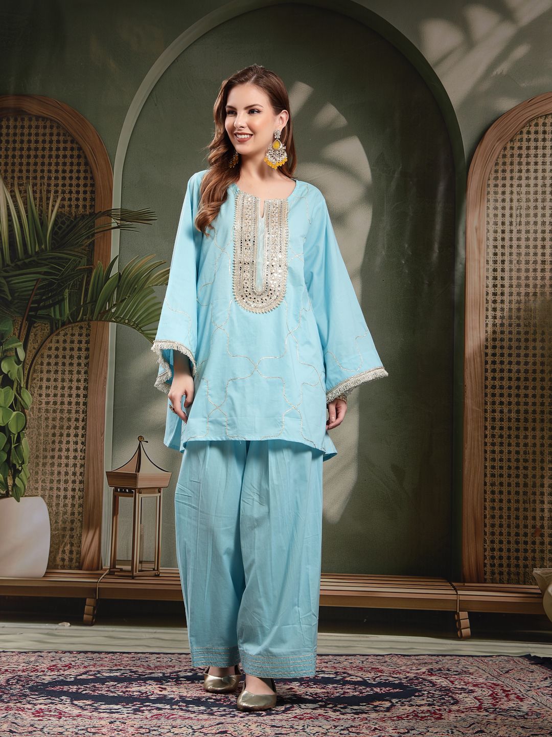 Oversized Cotton Mirror Work Kurta Salwar Set For Women