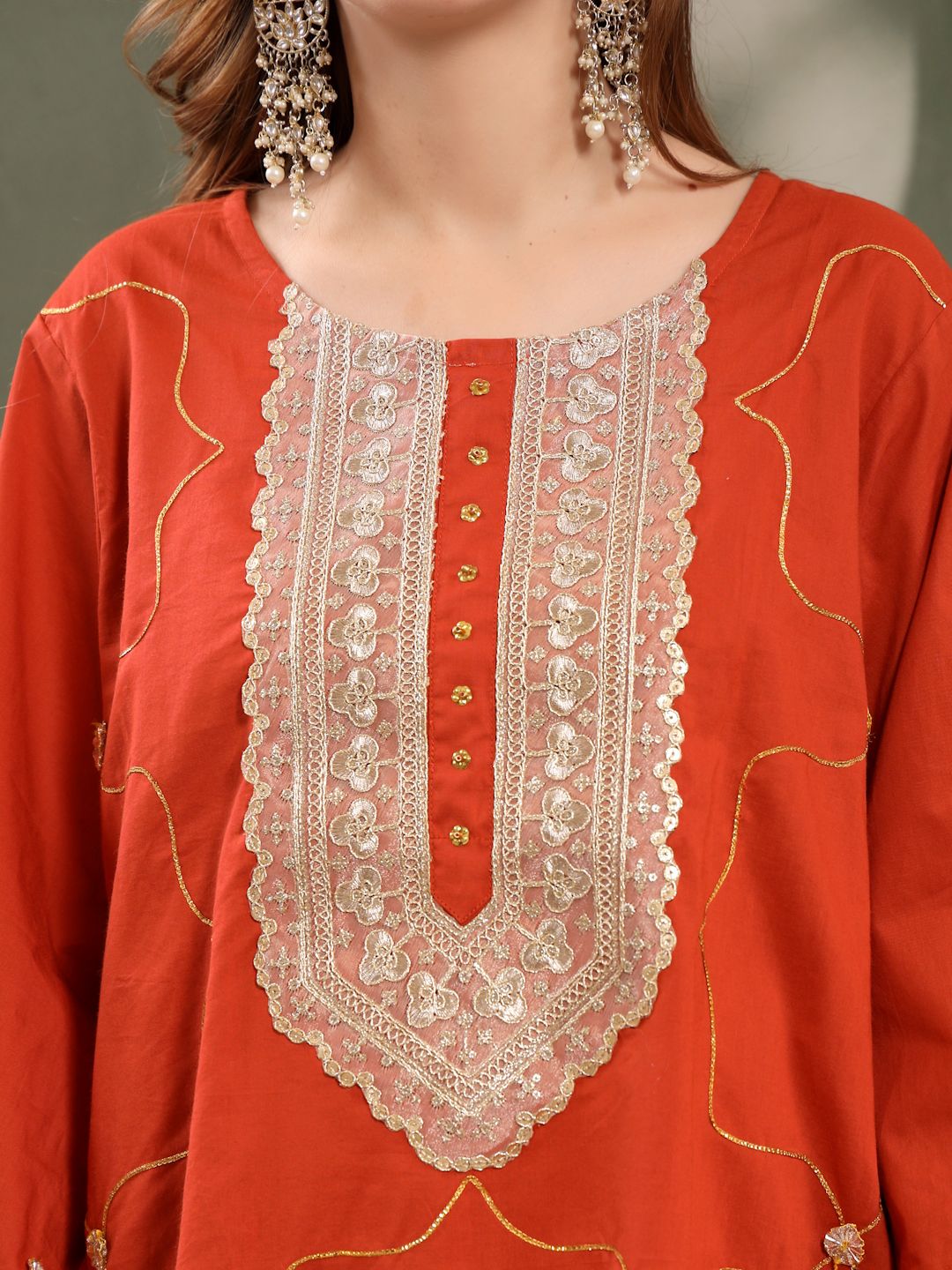 Oversized Cotton Kurta Salwar Set With Lace Neckline For Women