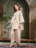 Oversized Embroidered Yoke Cotton Kurta Salwar Set For Women
