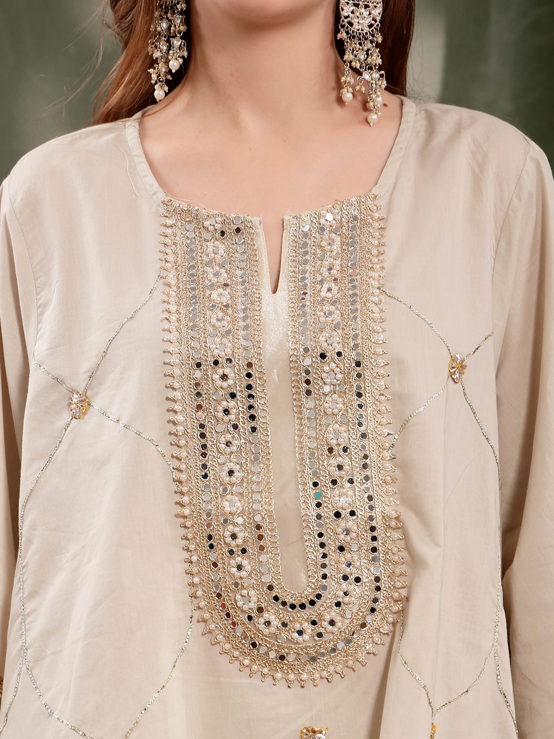 Oversized Embroidered Yoke Cotton Kurta Salwar Set For Women