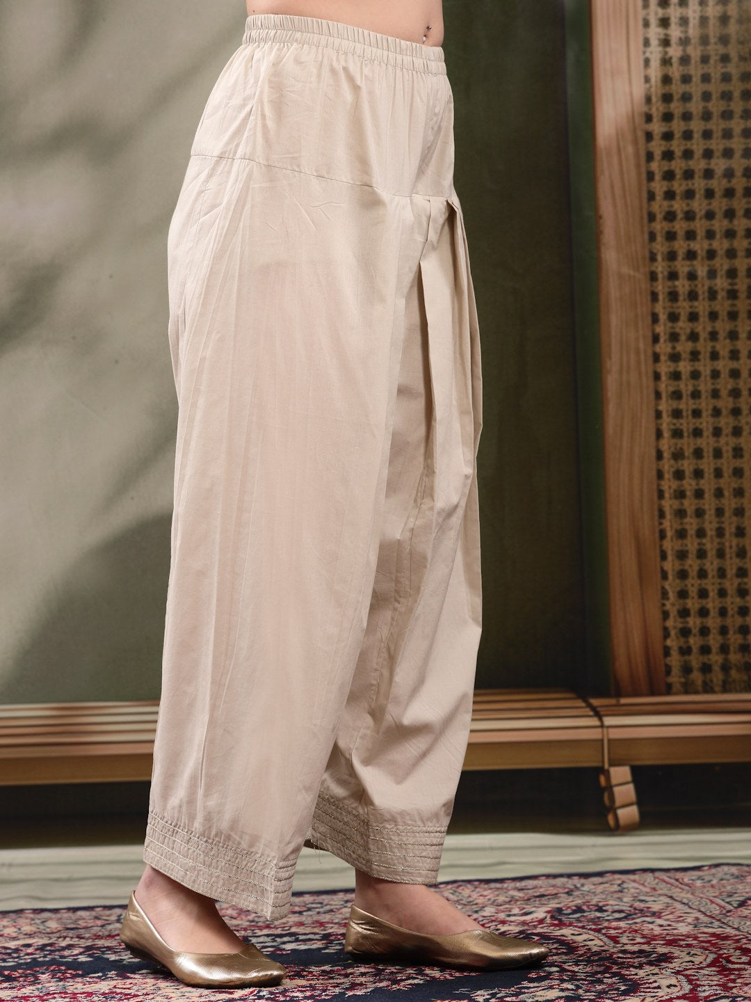 Oversized Embroidered Yoke Cotton Kurta Salwar Set For Women