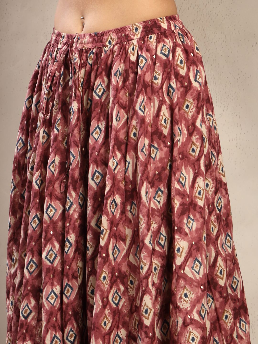 Statement Mirror Work Cape & Skirt Co-Ord Set For Women