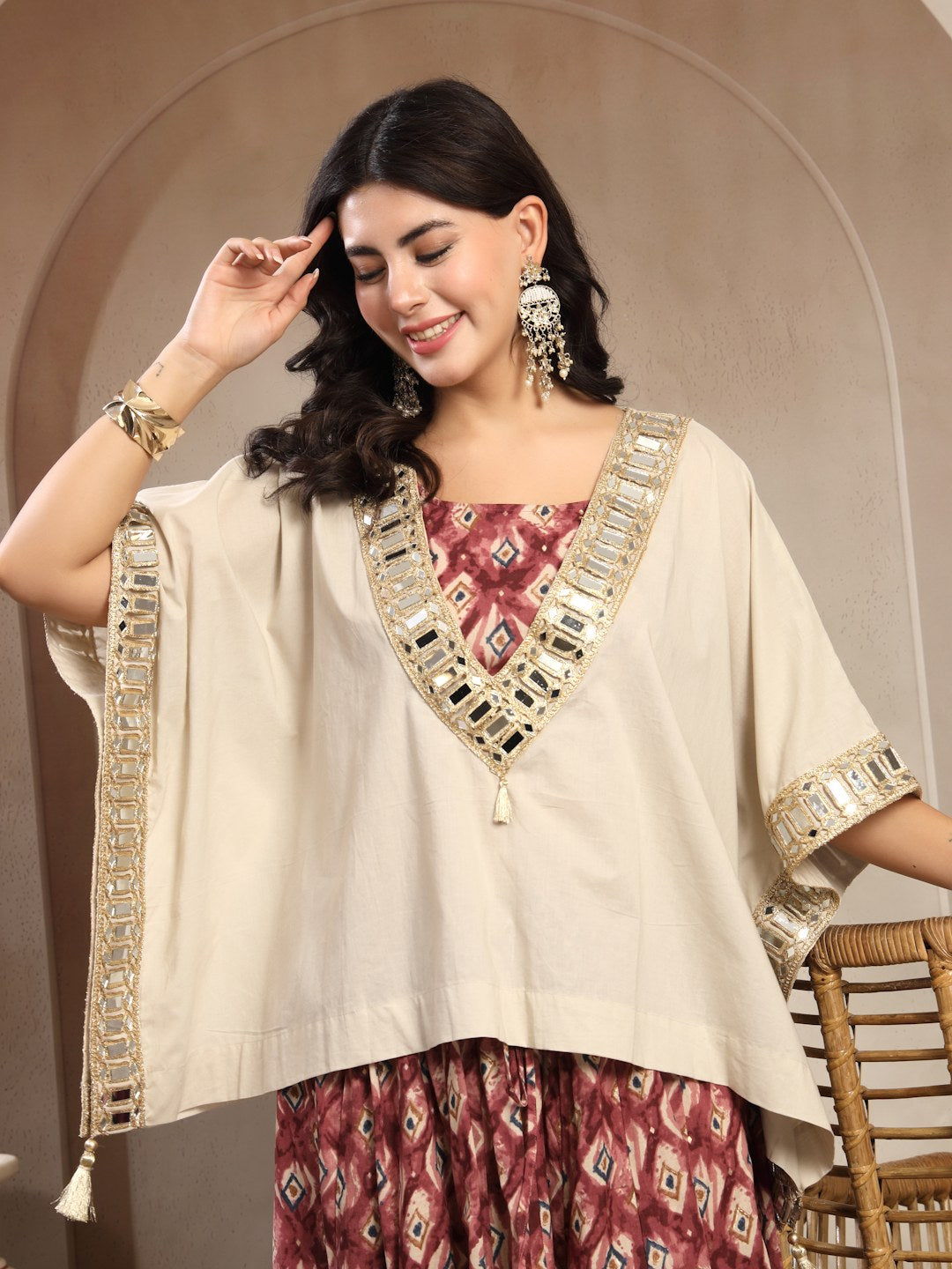 Statement Mirror Work Cape & Skirt Co-Ord Set For Women