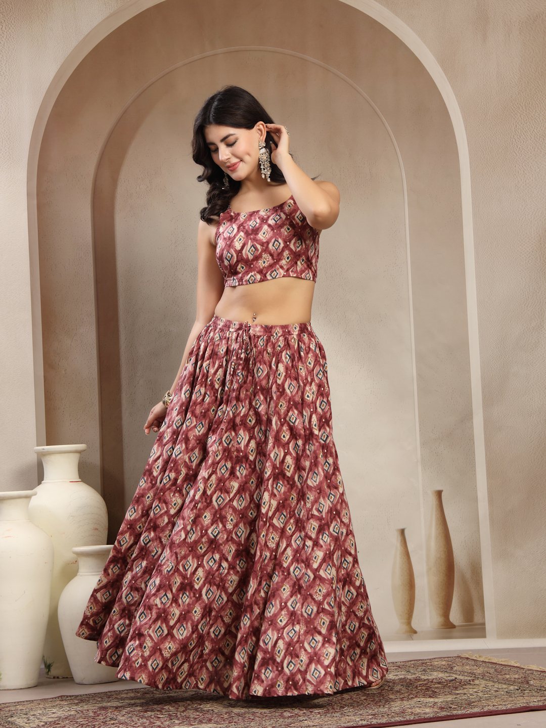 Statement Mirror Work Cape & Skirt Co-Ord Set For Women