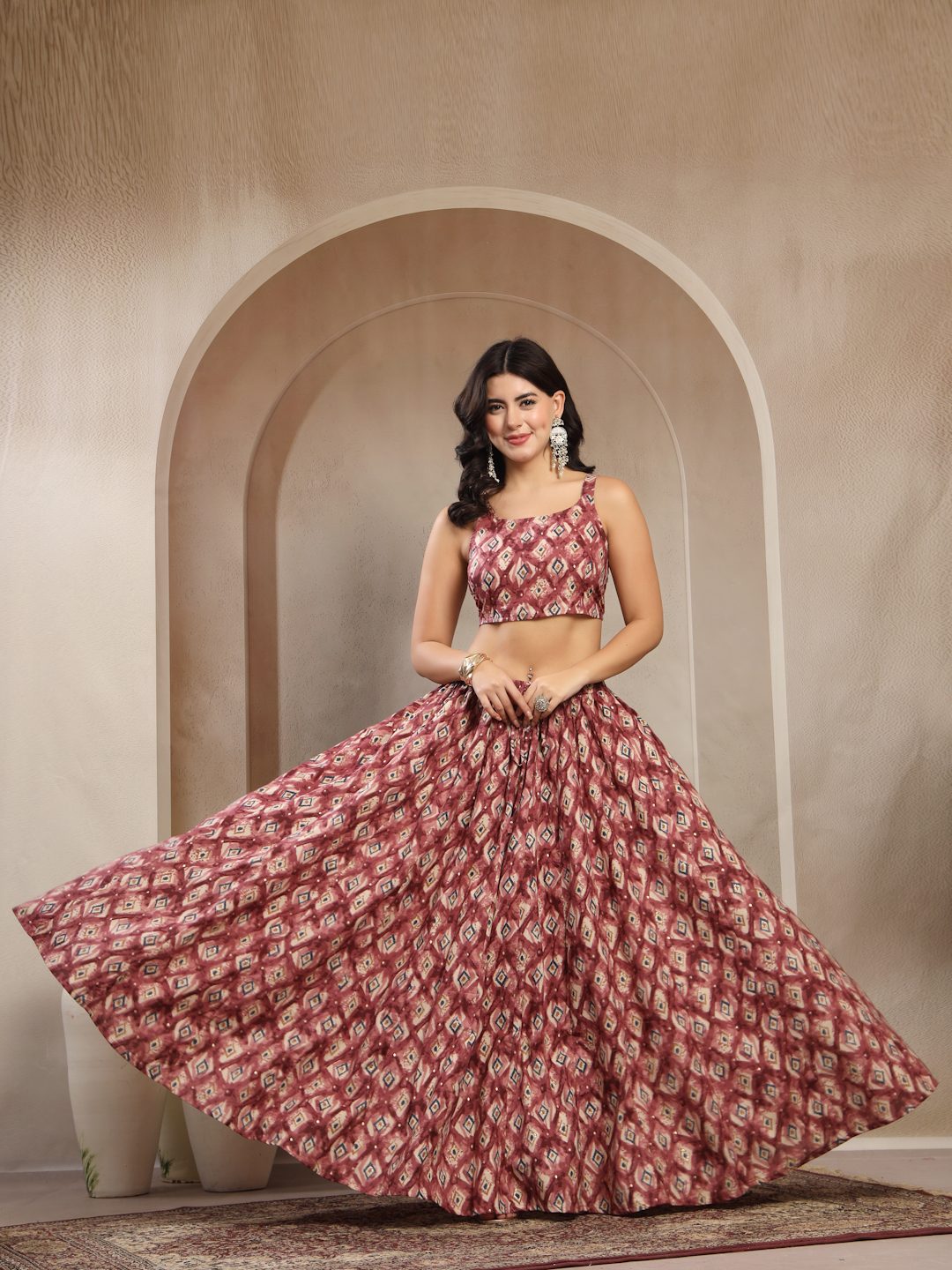 Statement Mirror Work Cape & Skirt Co-Ord Set For Women