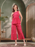 Red Polka Cotton Co-Ord Set For Women
