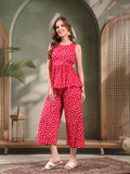 Red Polka Cotton Co-Ord Set For Women