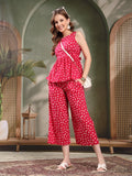 Red Polka Cotton Co-Ord Set For Women
