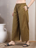 Olive Cotton Palazzo Pants for Women - view 2