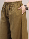 Olive Cotton Palazzo Pants for Women - view 3