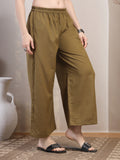 Olive Cotton Palazzo Pants for Women - view 5