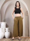 Olive Cotton Palazzo Pants for Women - view 6