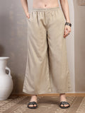 Beige Cotton Palazzo Pants for Women - view 1