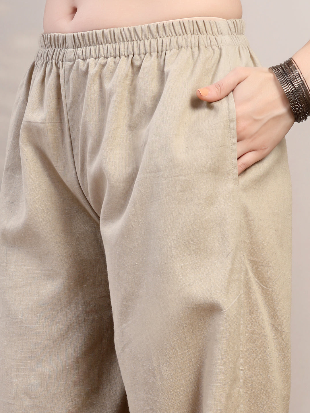 Beige Cotton Palazzo Pants for Women - view 3