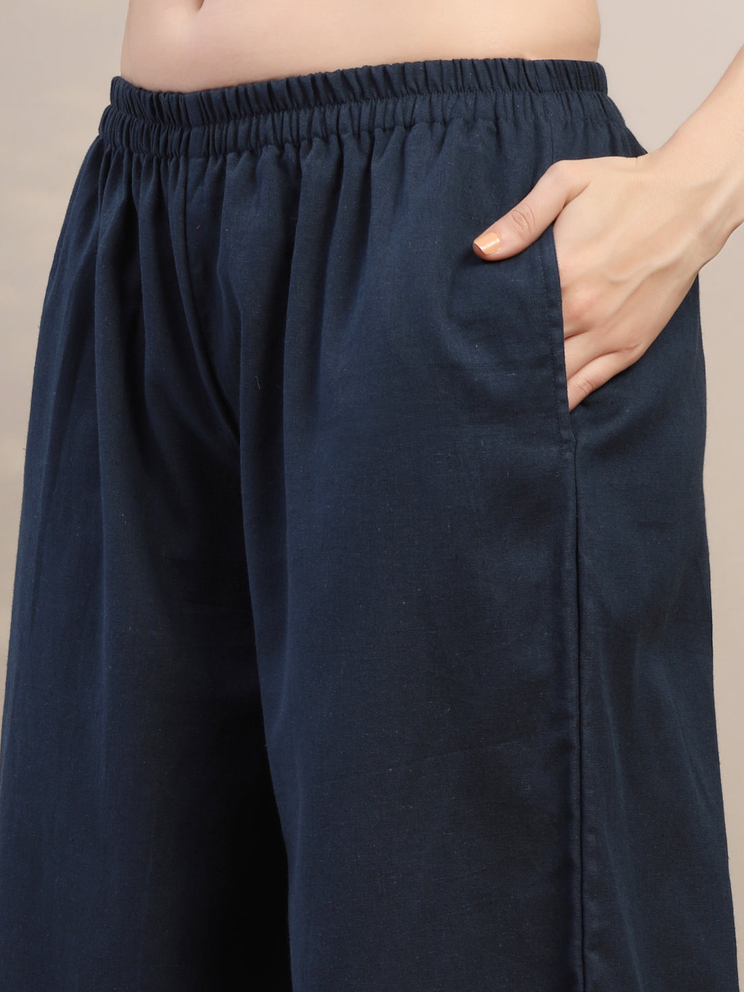 Navy Cotton Palazzo Pants for Women - view 3