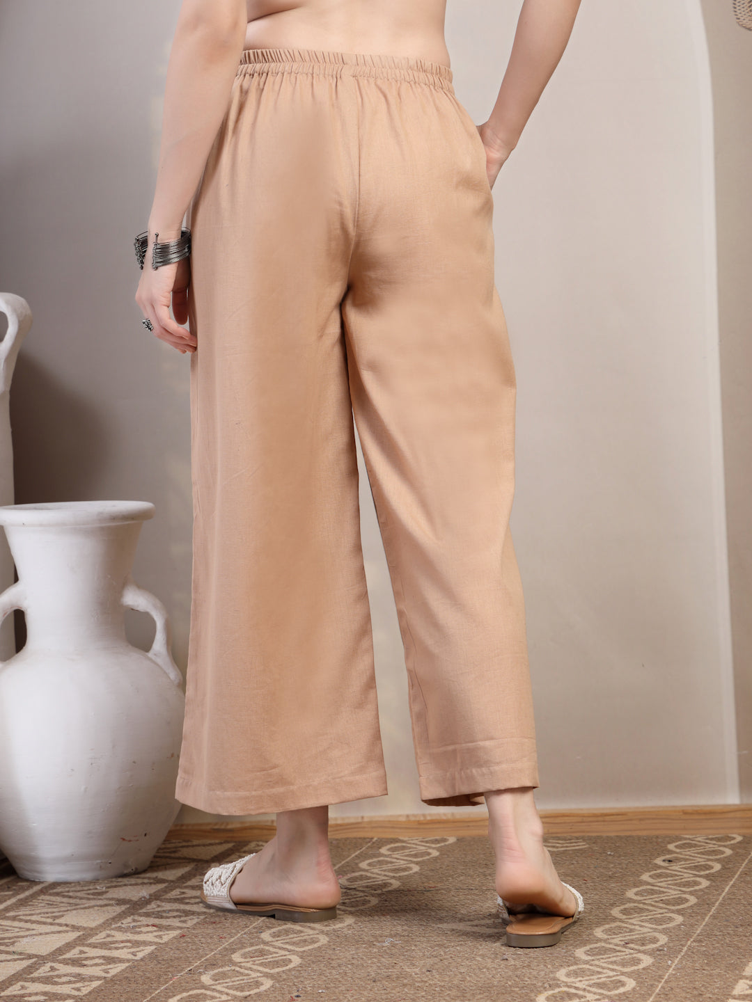 Peach Cotton Palazzo Pants for Women - view 4