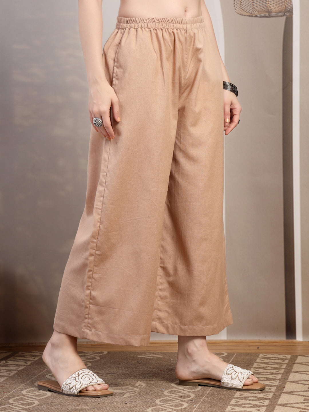Peach Cotton Palazzo Pants for Women - view 5