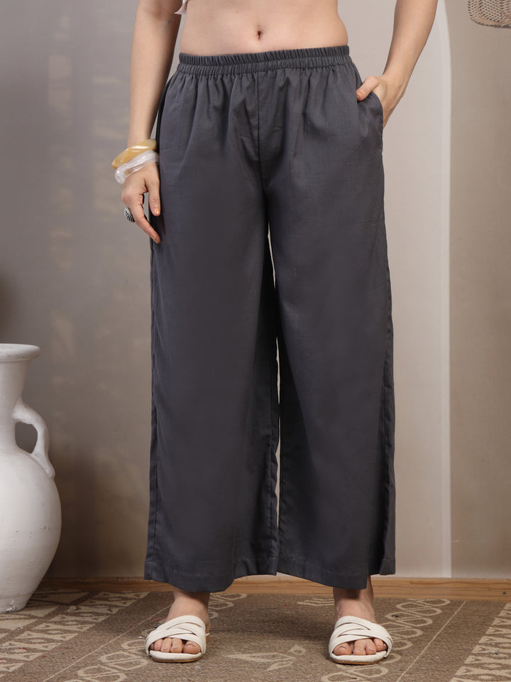 Charcoal Cotton Palazzo Pants for Women - view 1