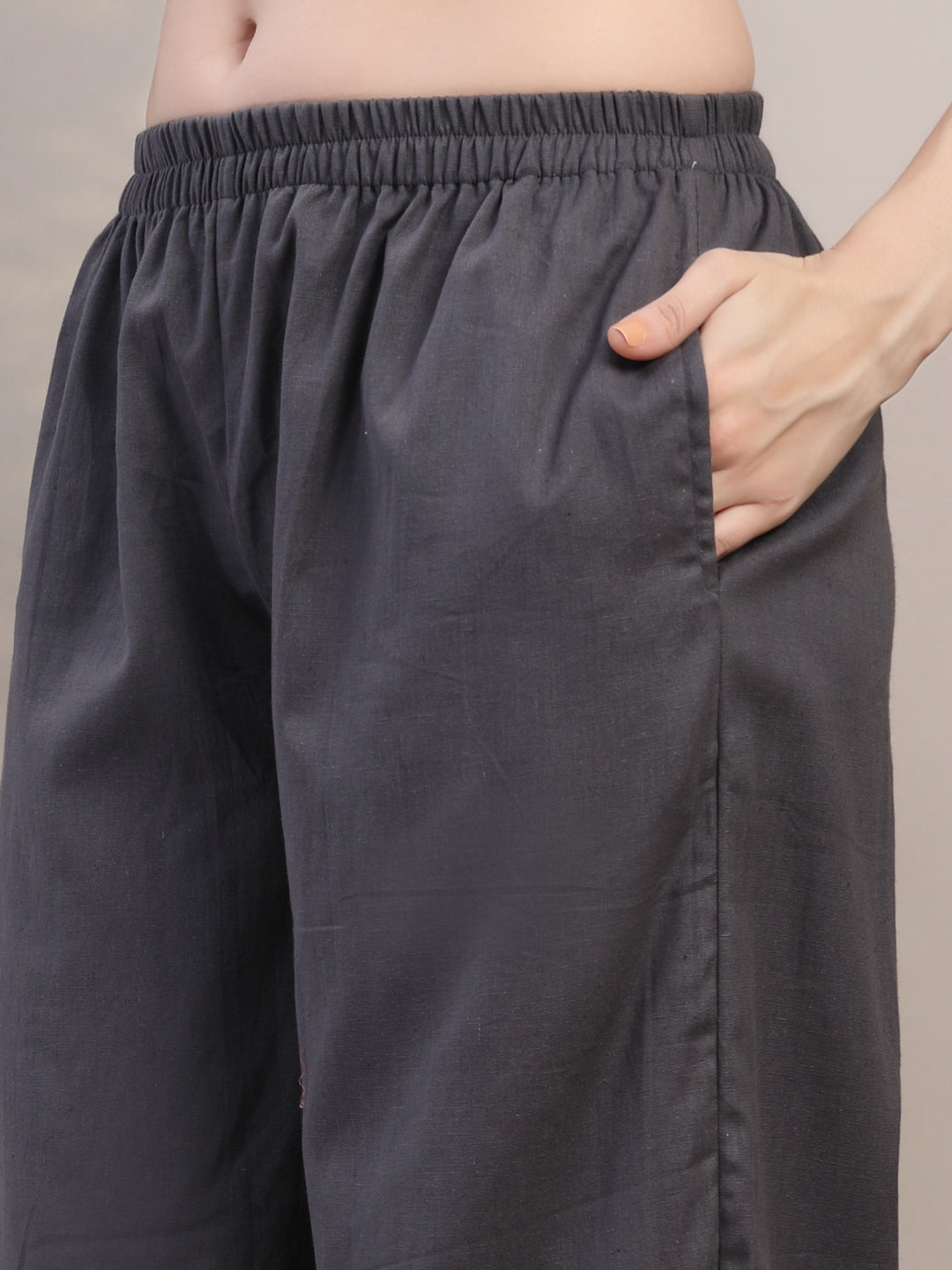 Charcoal Cotton Palazzo Pants for Women - view 3