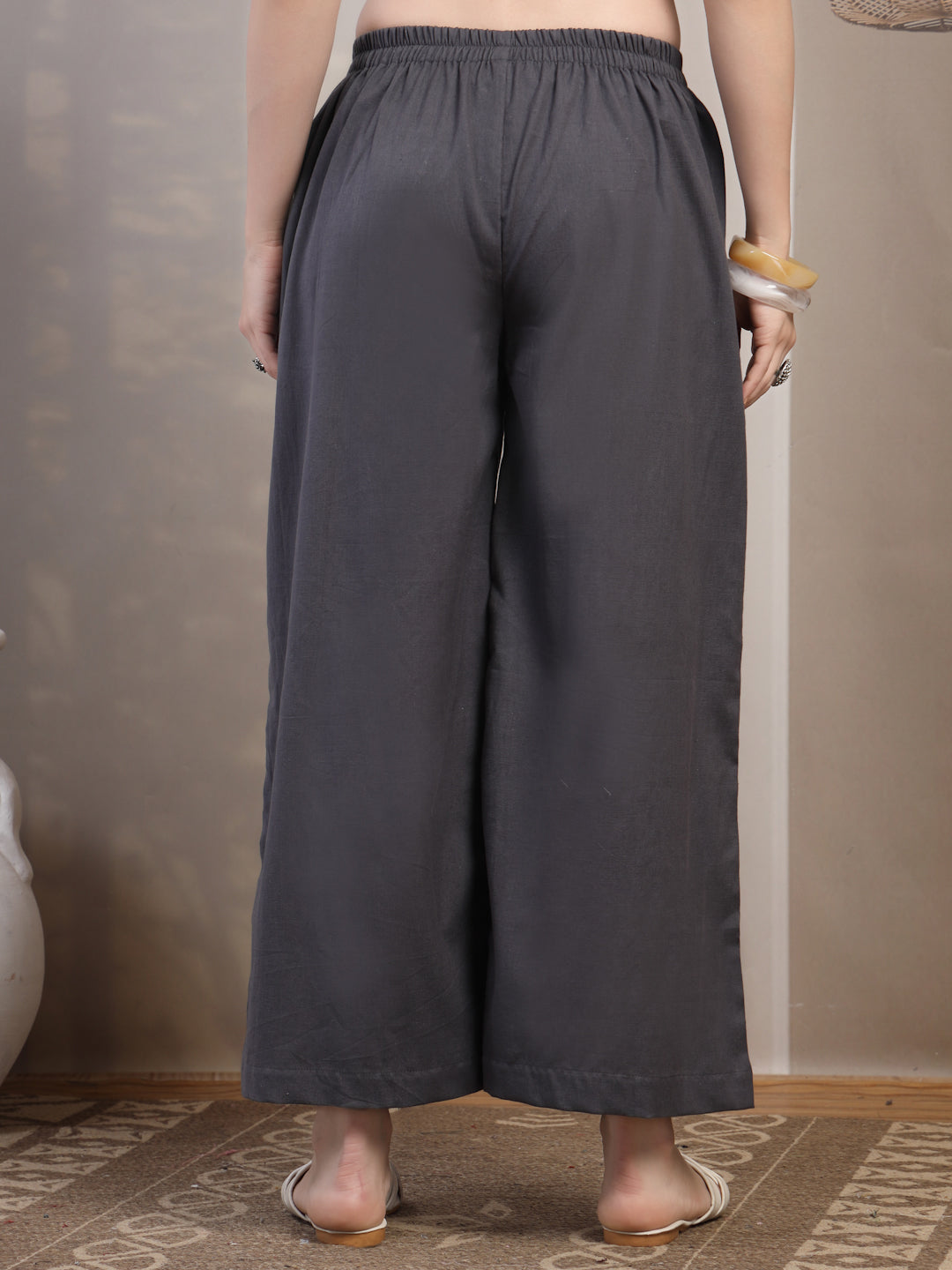 Charcoal Cotton Palazzo Pants for Women - view 4