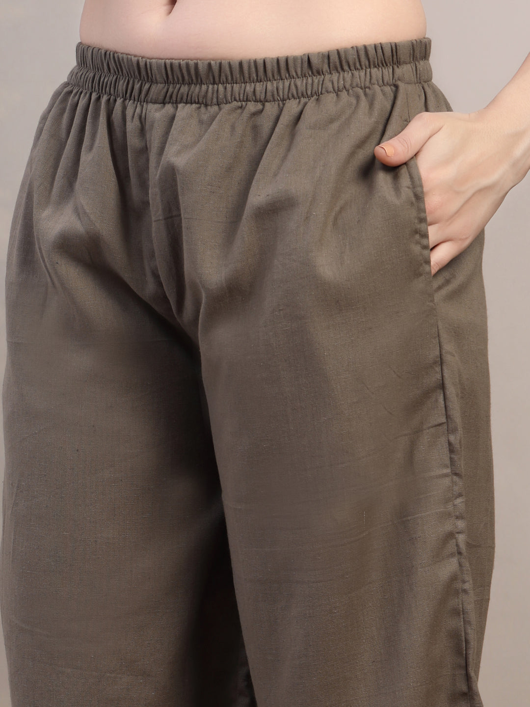 Taupe Cotton Palazzo Pants for Women - view 3