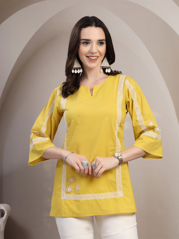 Yellow Cotton Kurta Tunic for Women - view 1