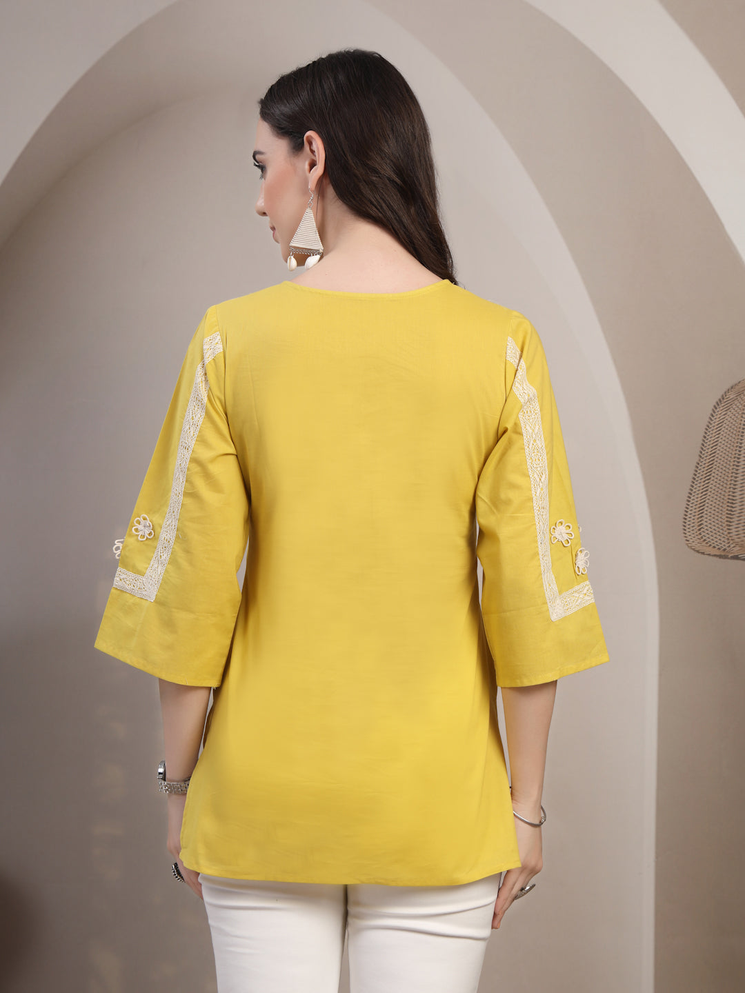 Yellow Cotton Kurta Tunic for Women - view 4
