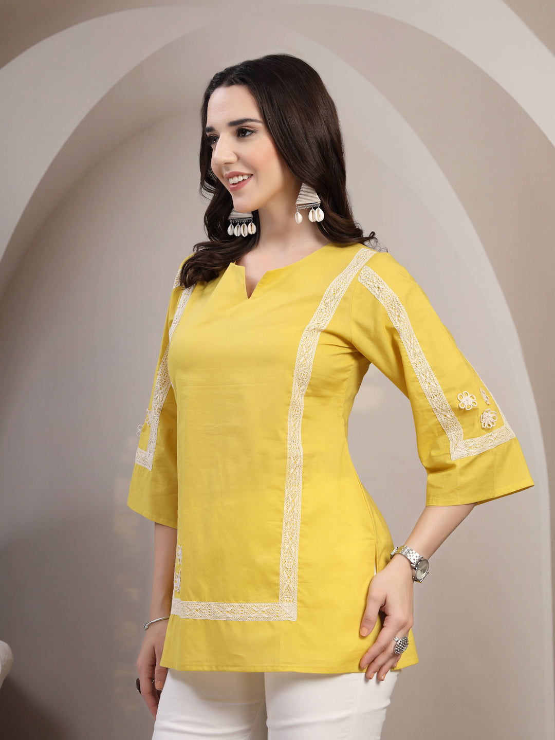 Yellow Cotton Kurta Tunic for Women - view 5