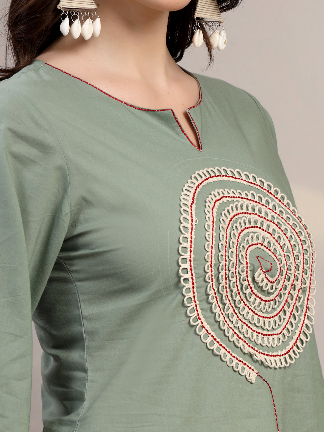 Sage Green Embroidered Short Kurti for Women - view 3