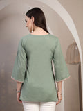 Sage Green Embroidered Short Kurti for Women - view 4