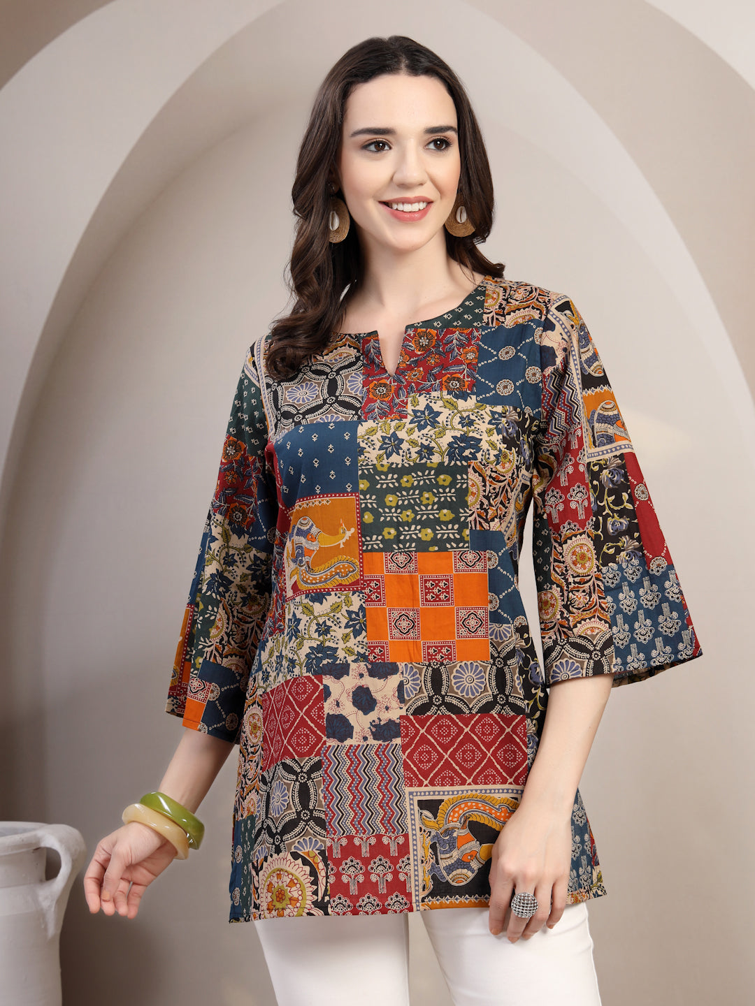 Patchwork Print Short Kurti for Women - view 1