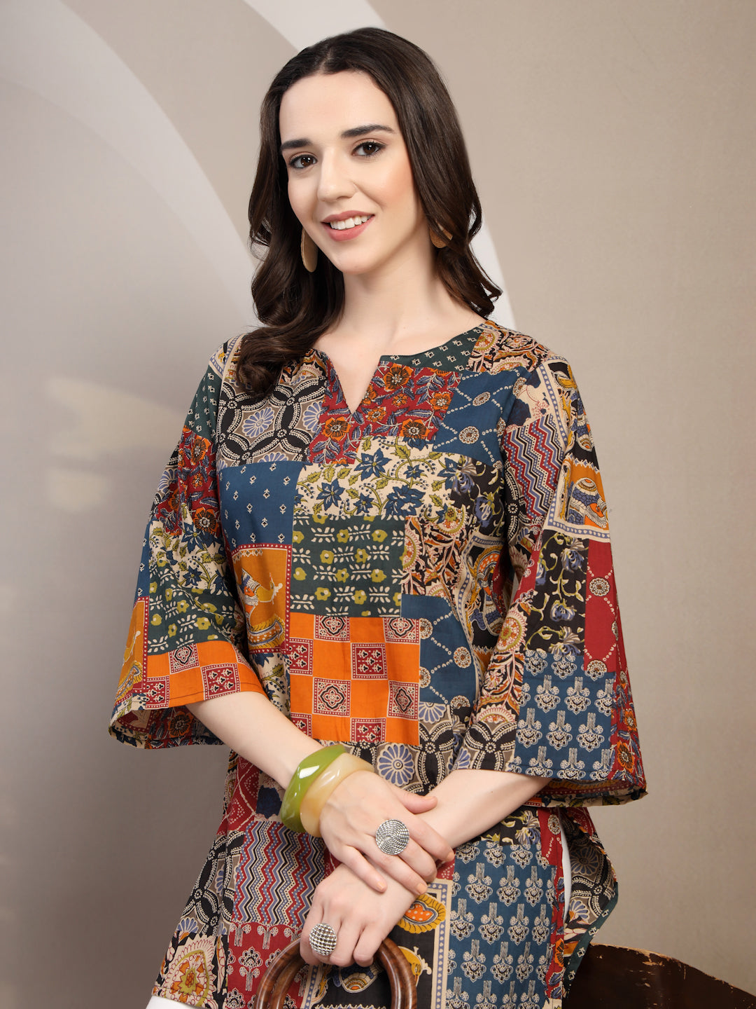 Patchwork Print Short Kurti for Women - view 2