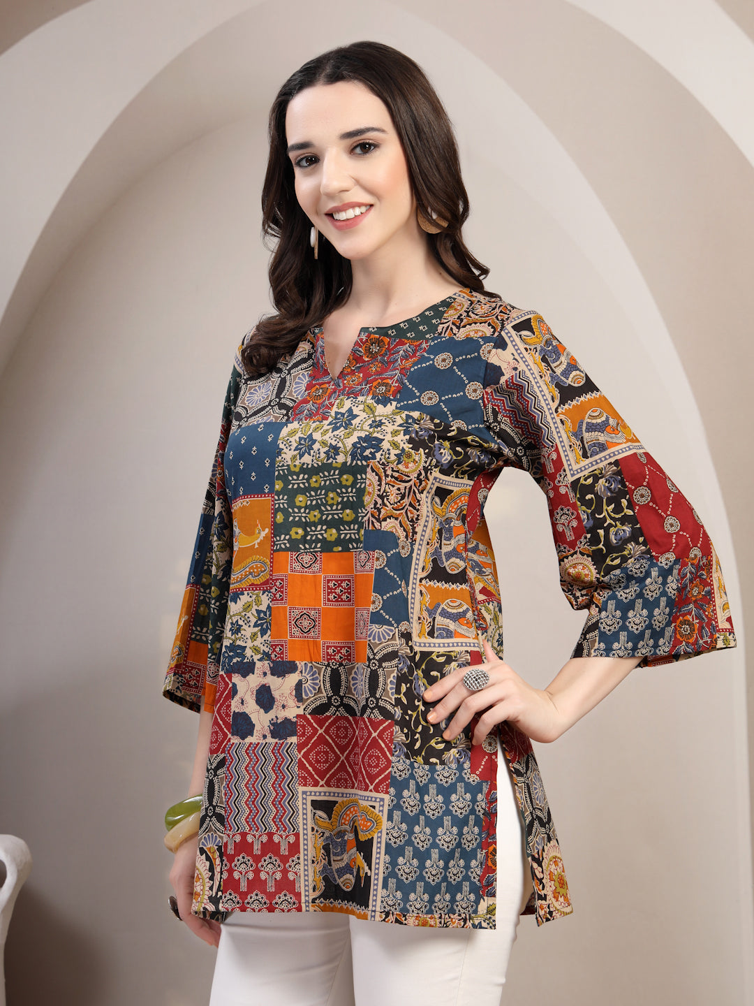 Patchwork Print Short Kurti for Women - view 5