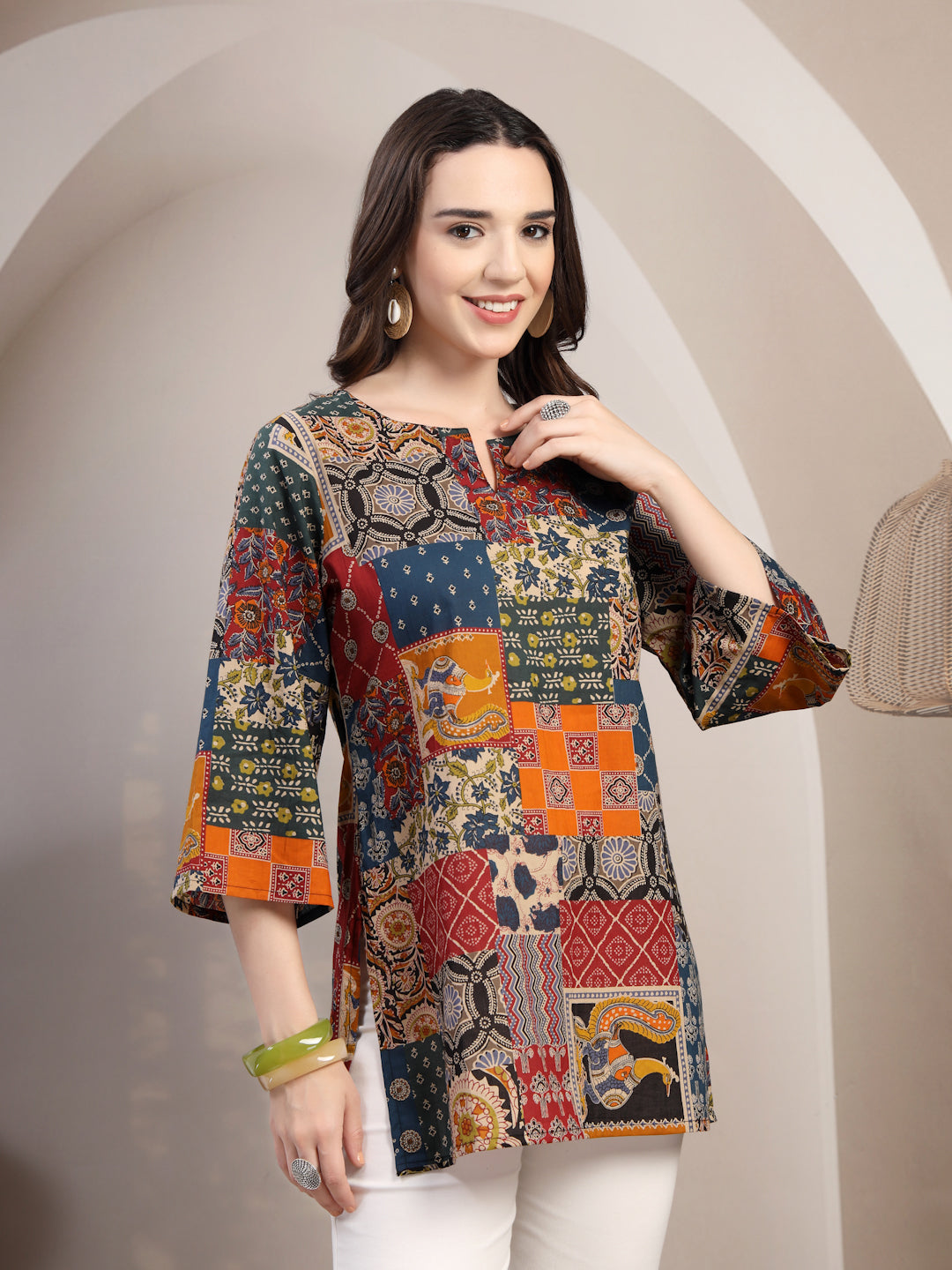 Patchwork Print Short Kurti for Women - view 6