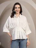 White Dolman Sleeve Shirt for Women - view 1