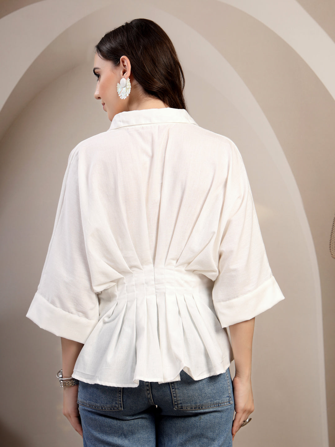 White Dolman Sleeve Shirt for Women - view 4