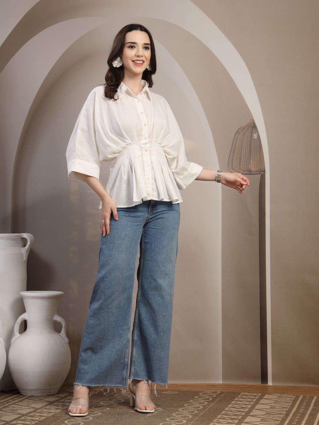 White Dolman Sleeve Shirt for Women - view 6