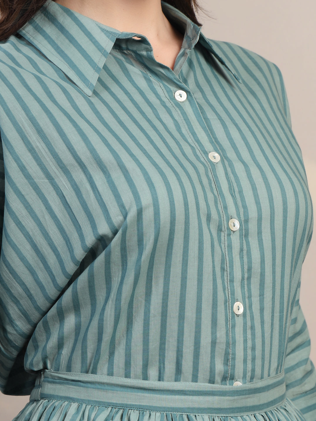 Teal Striped Cotton Co-Ord Set for Women - view 3