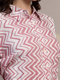 White Pink Chevron Cotton Co-Ord Set for Women - view 3