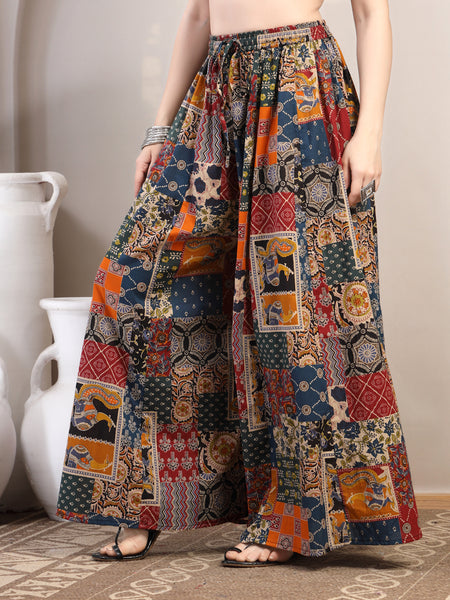 Patchwork Print Cotton Palazzo Pants for Women - view 1
