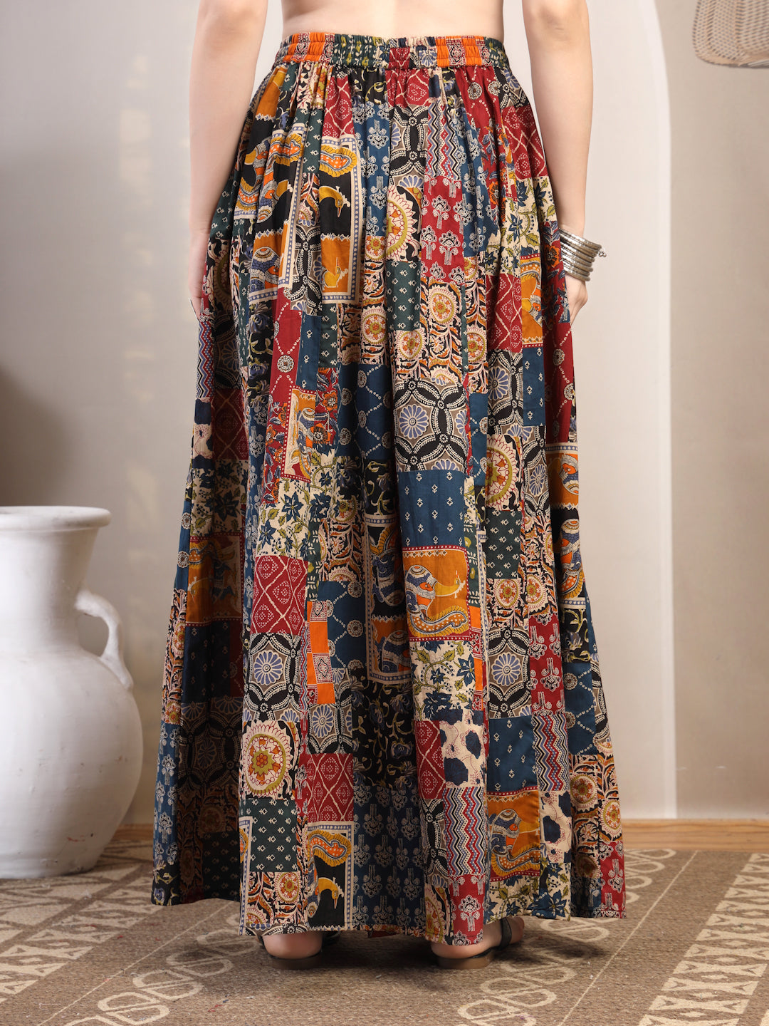 Patchwork Print Cotton Palazzo Pants for Women - view 4