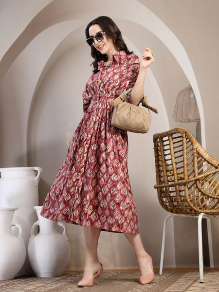Mauve Printed Dolman Sleeve Dress for Women - view 1