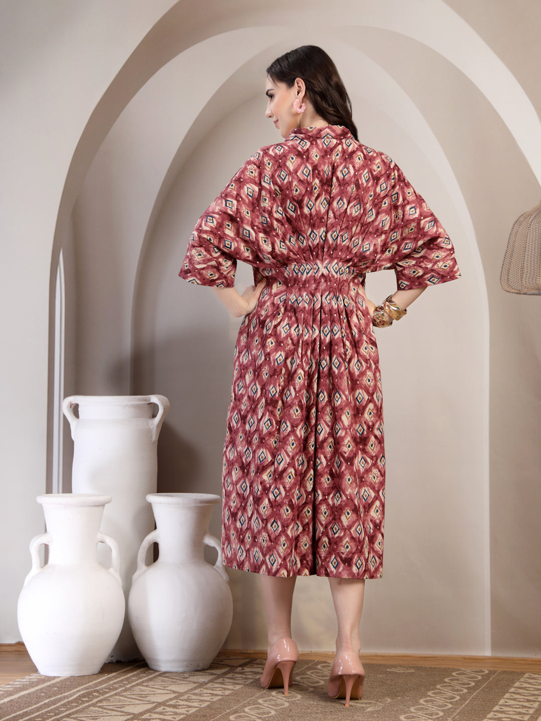 Mauve Printed Dolman Sleeve Dress for Women - view 4