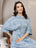 Blue Printed Dolman Sleeve Dress for Women - view 2