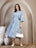 Blue Printed Dolman Sleeve Dress for Women - view 6