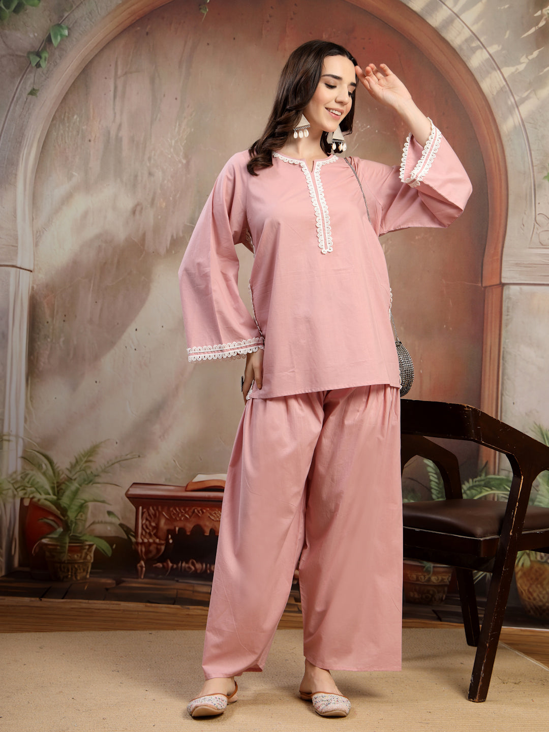 Dusty Pink Cotton Co-Ord Set for Women - view 2