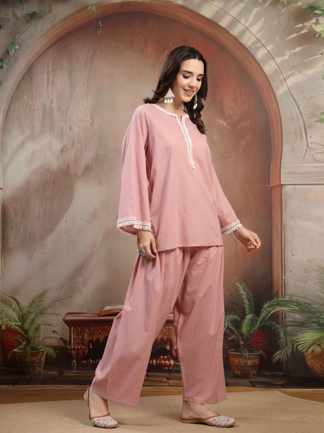 Dusty Pink Cotton Co-Ord Set for Women - view 5