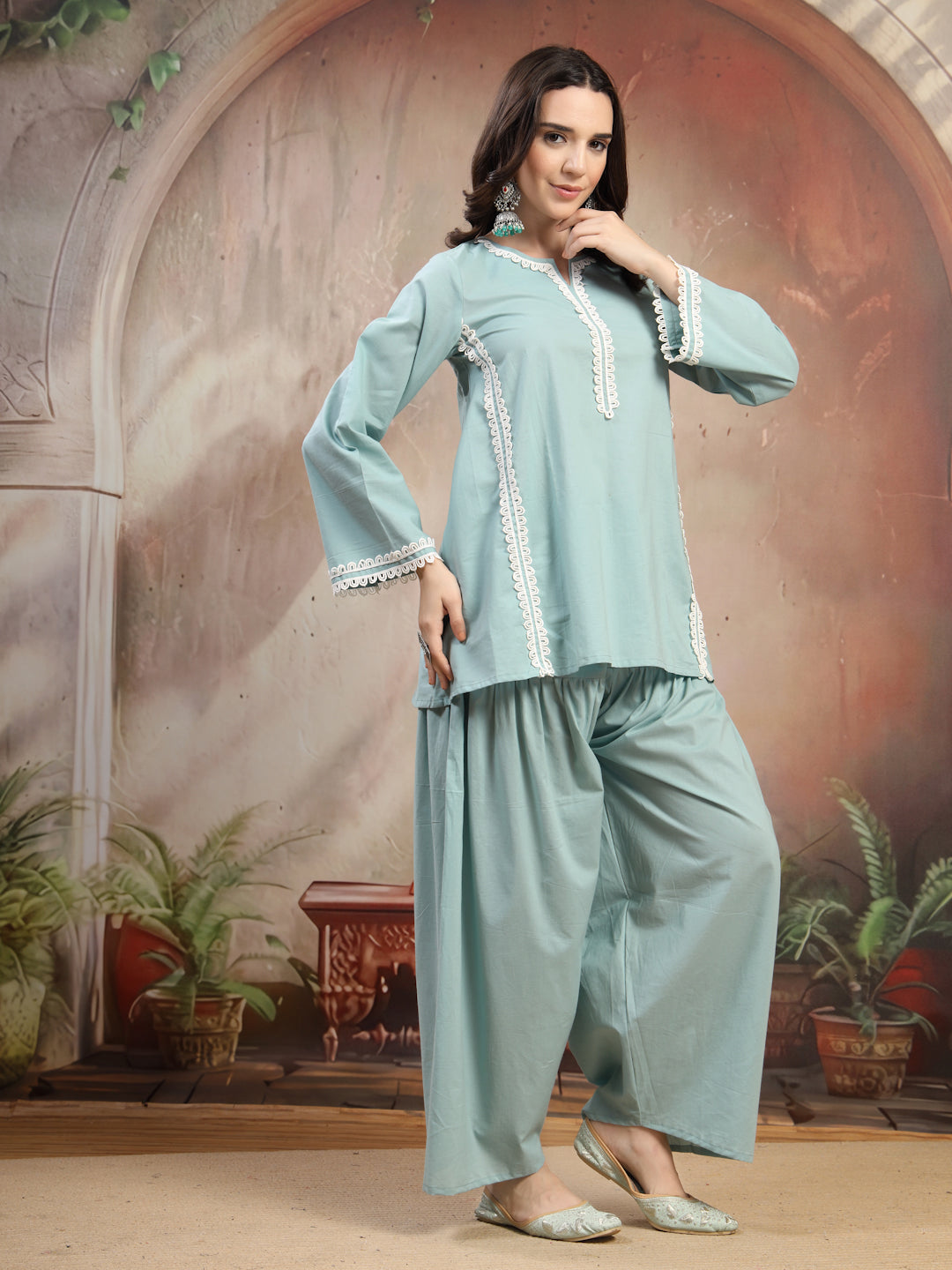 Aqua Cotton Co-Ord Set for Women - view 6