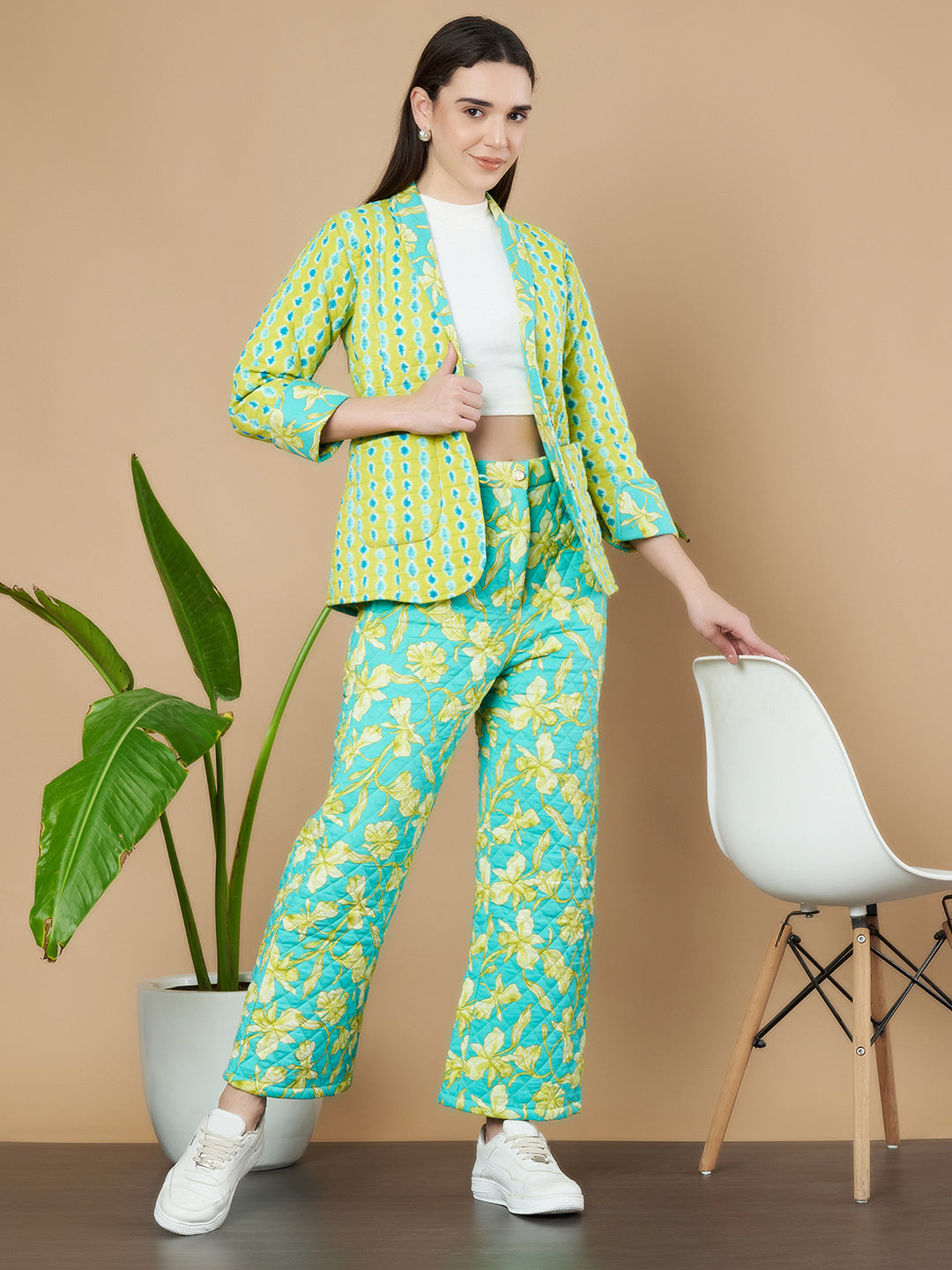 Modern Quilted Blazer Trouser Set for Women