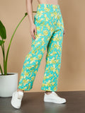 Turquoise Floral Quilted Trouser for Women